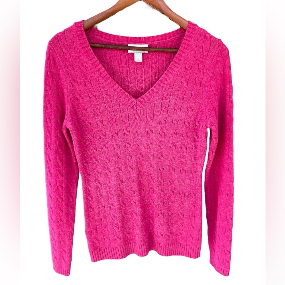 Ann Taylor Loft Pink Cable Knit V-Neck Sweater Size Medium